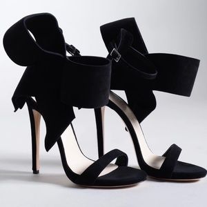 Aminah Black Suede Bow Tie Strap Heels